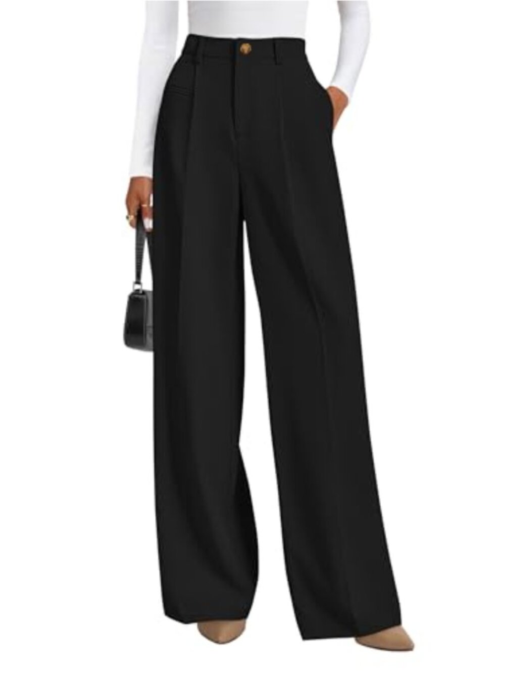 Women's Wide Leg Tailored Dress Pants in 100% Polyester High Waisted Business